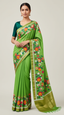 Parrot Green Masleen Jamdani Embriodary Handloom Saree SilkMarkCertified
