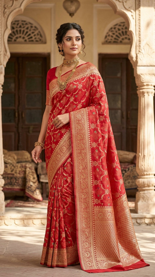 Banaras Silk Saree Red Hover Image