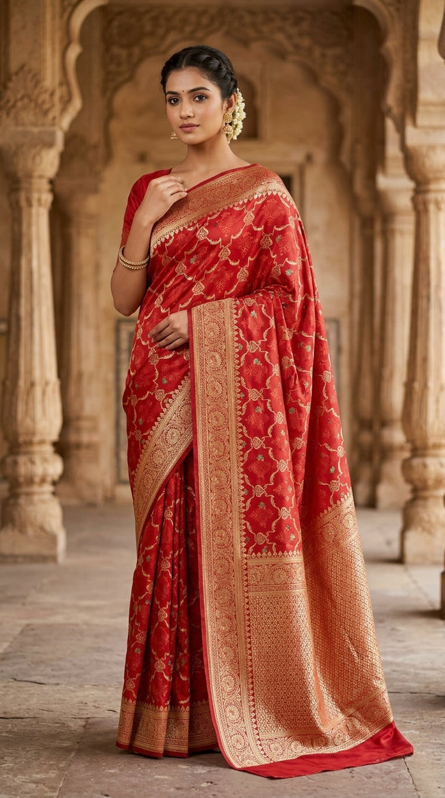 Banaras Silk Saree Red Main Image