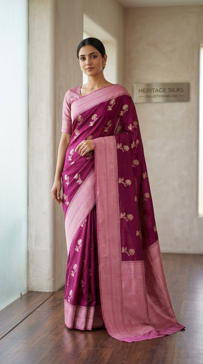 Banaras Silk Saree Red Hover Image