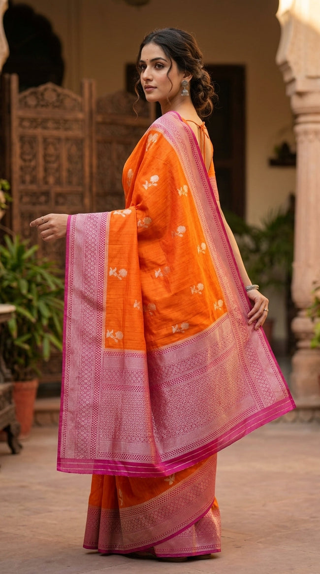 Banaras Silk Saree Red Hover Image